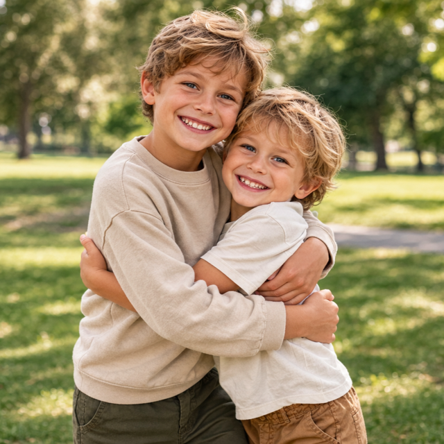 The original photo: two brothers hugging in a park